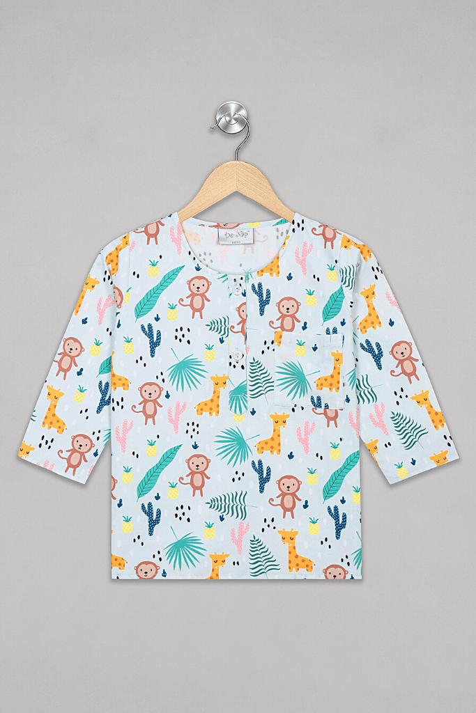 Blue Monkey & Giraffe Kurta Pyjama Set - De - Nap.in - Nightwear