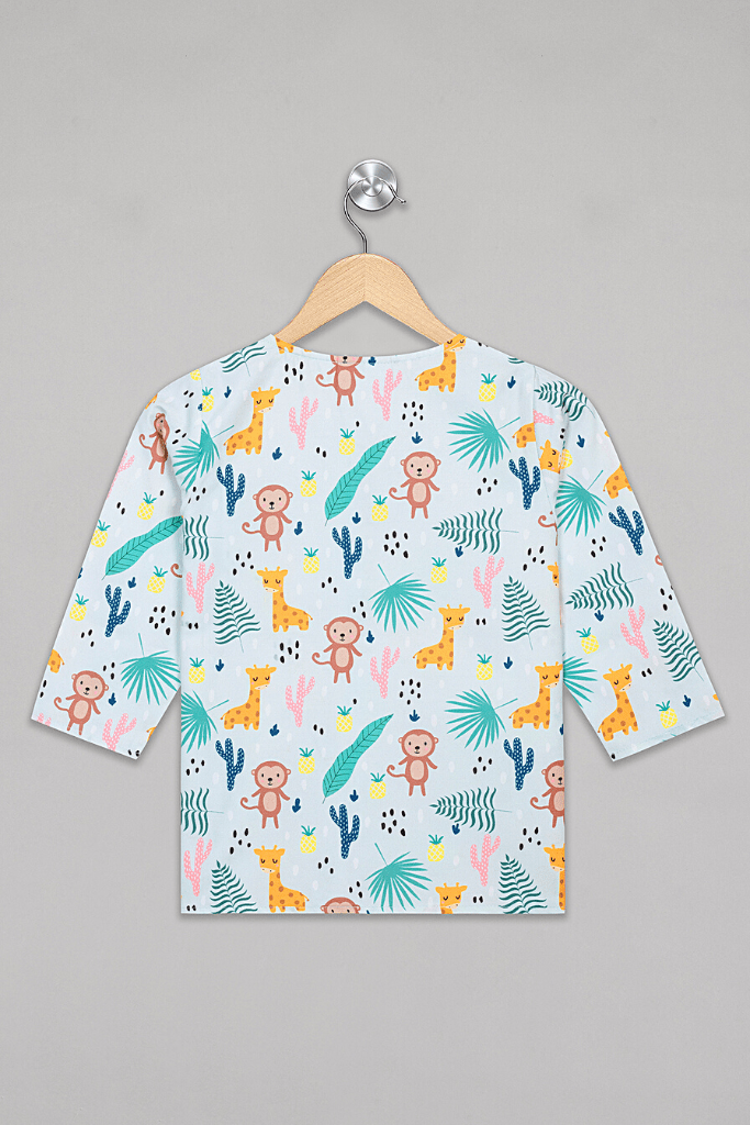 Blue Monkey & Giraffe Kurta Pyjama Set - De - Nap.in - Nightwear