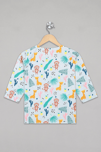 Blue Monkey & Giraffe Kurta Pyjama Set - De - Nap.in - Nightwear