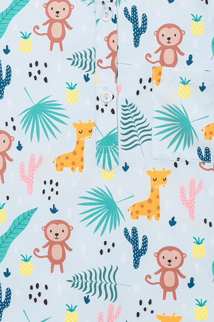 Blue Monkey & Giraffe Kurta Pyjama Set - De - Nap.in - Nightwear