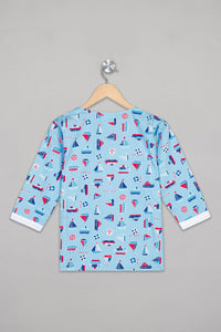 Blue Sailing Boats Kurta Pj Set - De - Nap.in - Nightwear