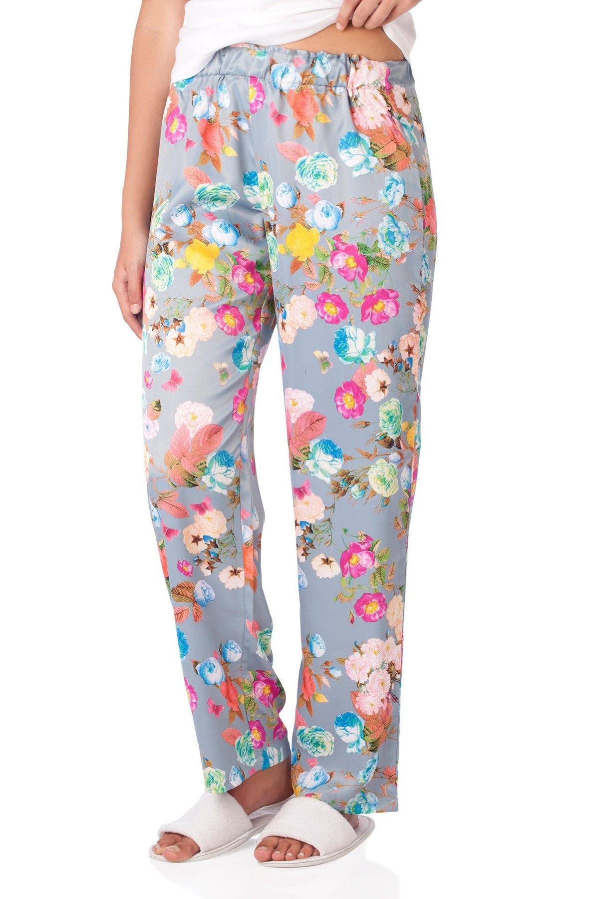 Blue Shadow Satin Floral Pyjamas - De - Nap.in - Nightwear