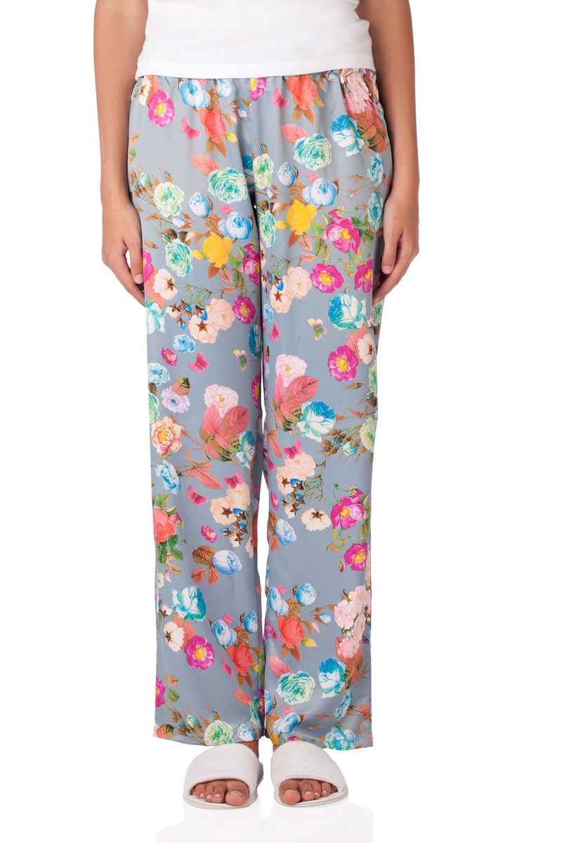 Blue Shadow Satin Floral Pyjamas - De - Nap.in - Nightwear