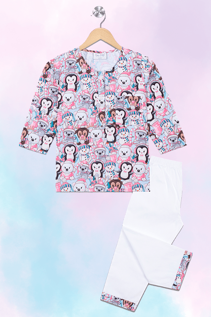 Blue Snowman Kurta Pyjama Set - De - Nap.in - Nightwear
