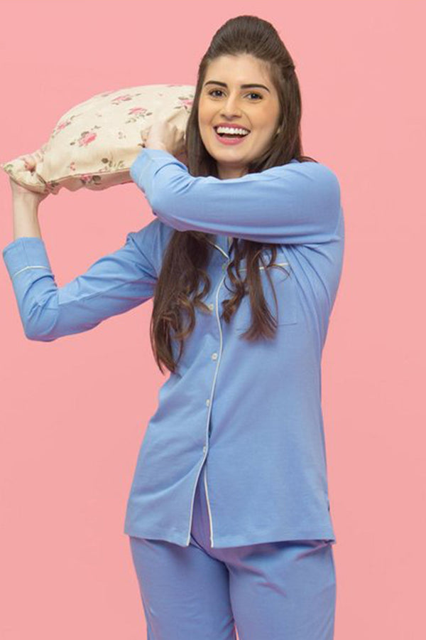 Classic Air Blue Pyjama Set - De - Nap.in - Nightwear