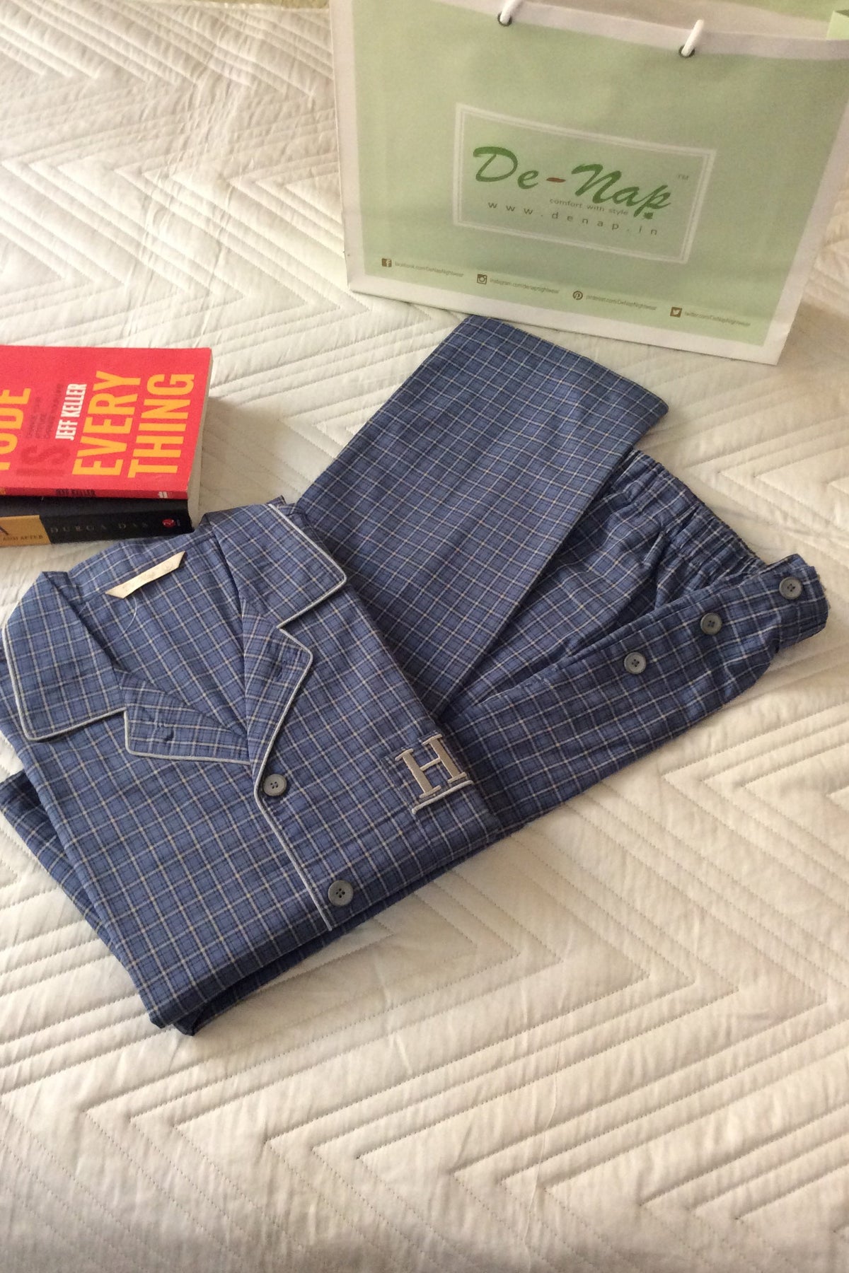 Classic Blue Grey Checks Pyjama Set - De - Nap.in - Nightwear