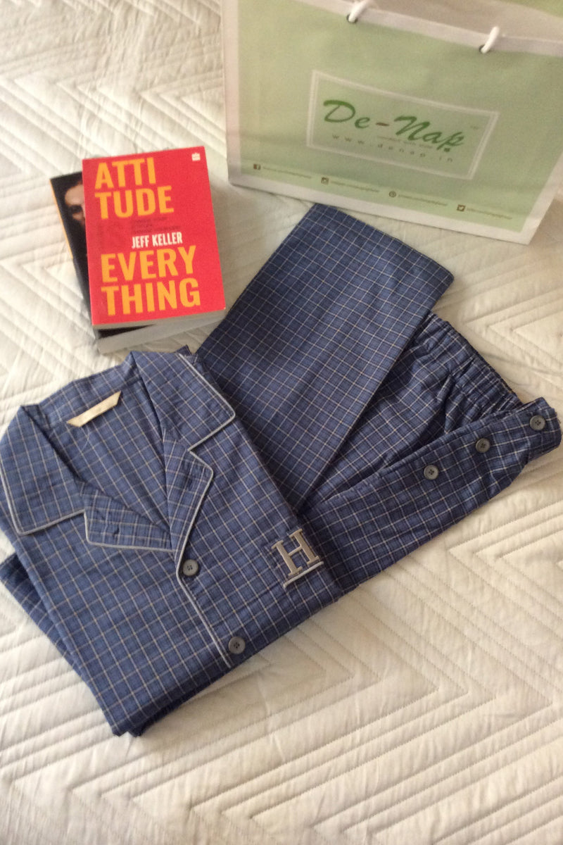 Classic Blue Grey Checks Pyjama Set - De - Nap.in - Nightwear
