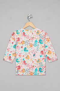 Cream Chirpy Birds Kurta Pyjama Set - De - Nap.in - Nightwear