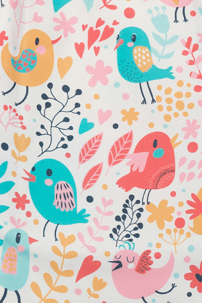 Cream Chirpy Birds Kurta Pyjama Set - De - Nap.in - Nightwear