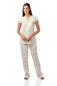 Ecru Japanese Cherry Blossom Pyjama Set - De - Nap.in - Nightwear