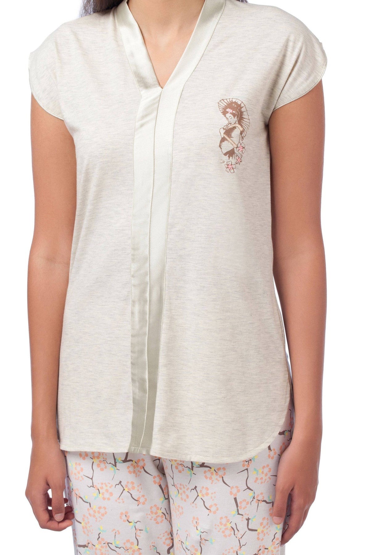 Ecru Japanese Cherry Blossom Pyjama Set - De - Nap.in - Nightwear