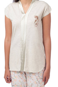 Ecru Japanese Cherry Blossom Pyjama Set - De - Nap.in - Nightwear