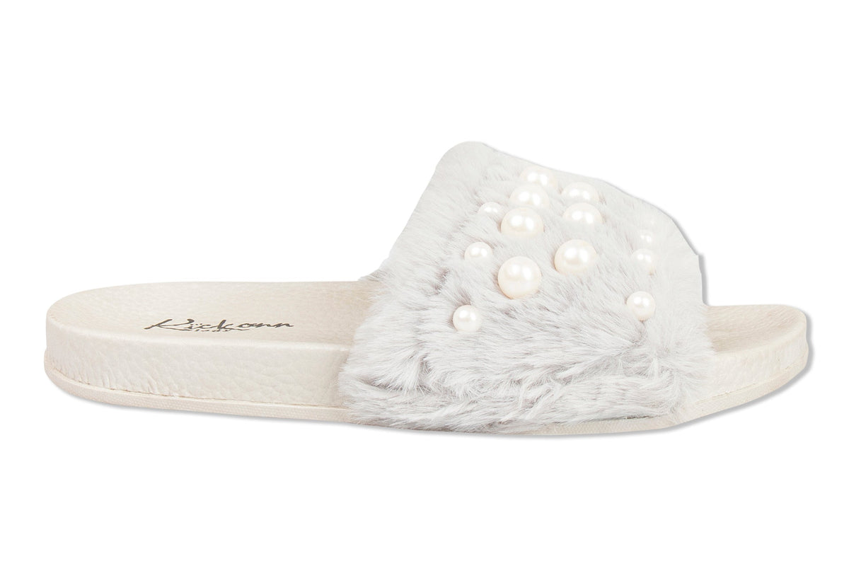 Faux Fur with Pearls Slides - light grey - De - Nap.in - Nightwear