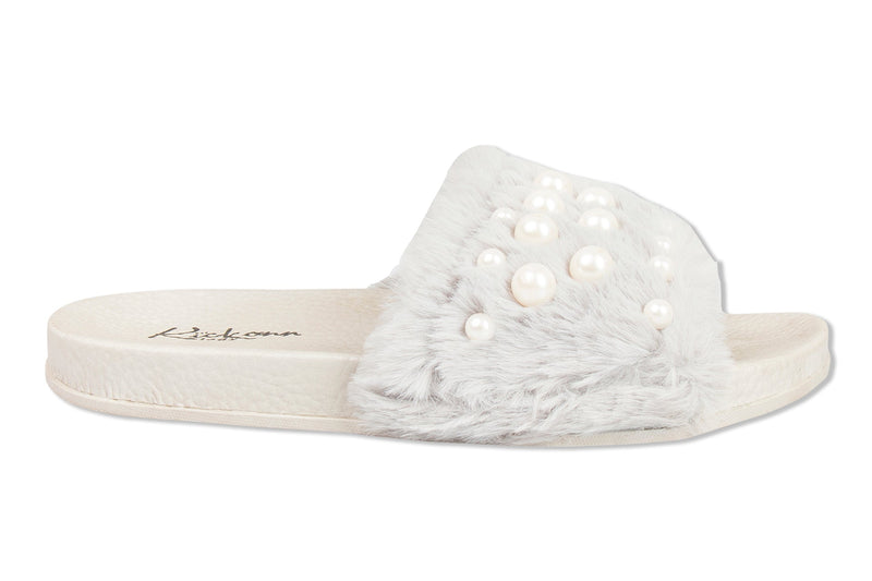 Faux Fur with Pearls Slides - light grey - De - Nap.in - Nightwear