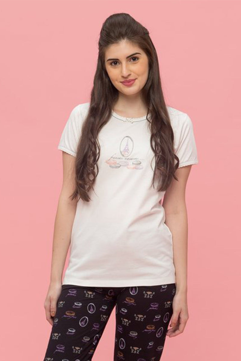 Francais Macaroons Black Capri Set - De - Nap.in - Nightwear