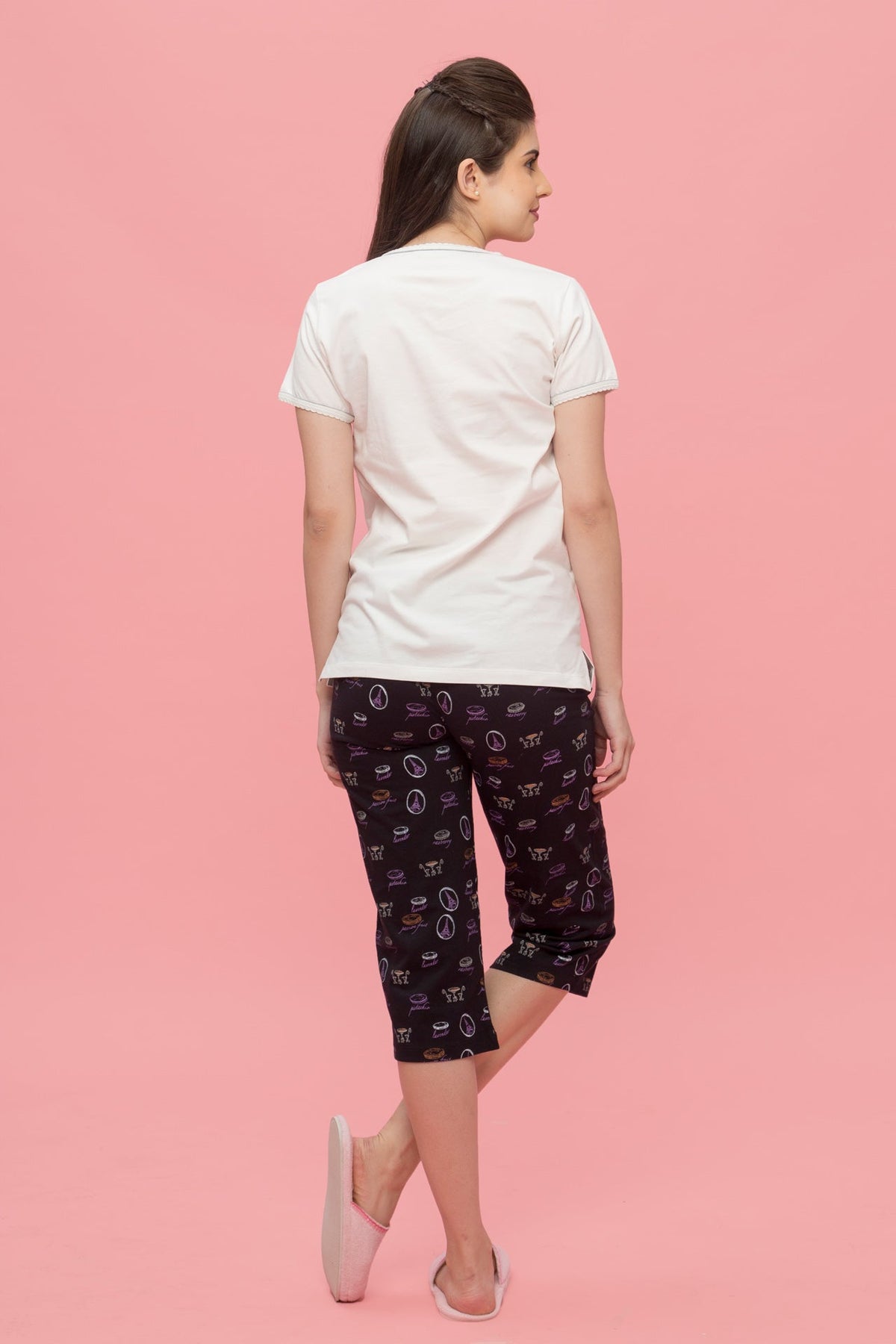 Francais Macaroons Black Capri Set - De - Nap.in - Nightwear