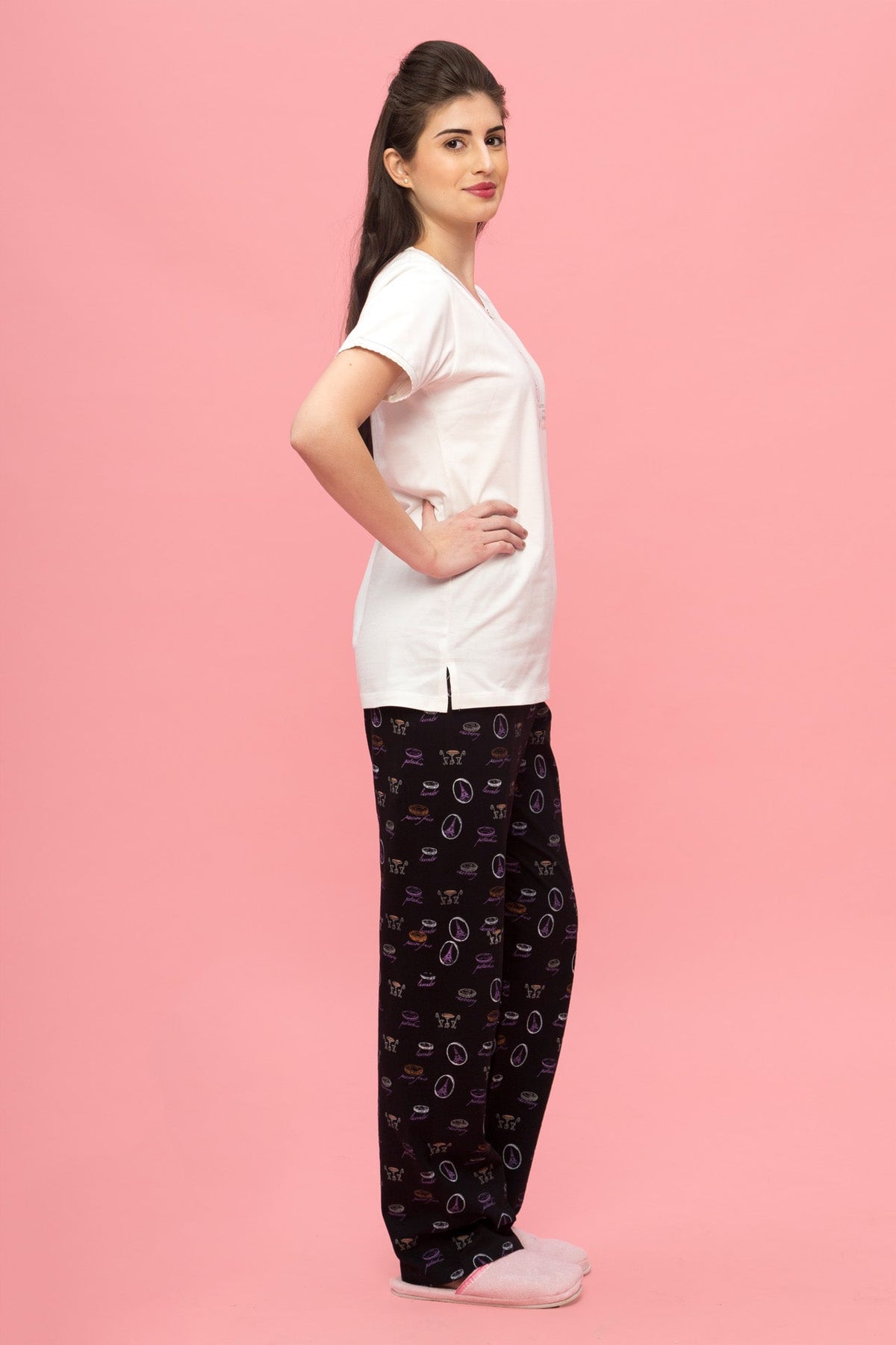 Francais Macaroons Black Pyjama Set - De - Nap.in - Nightwear