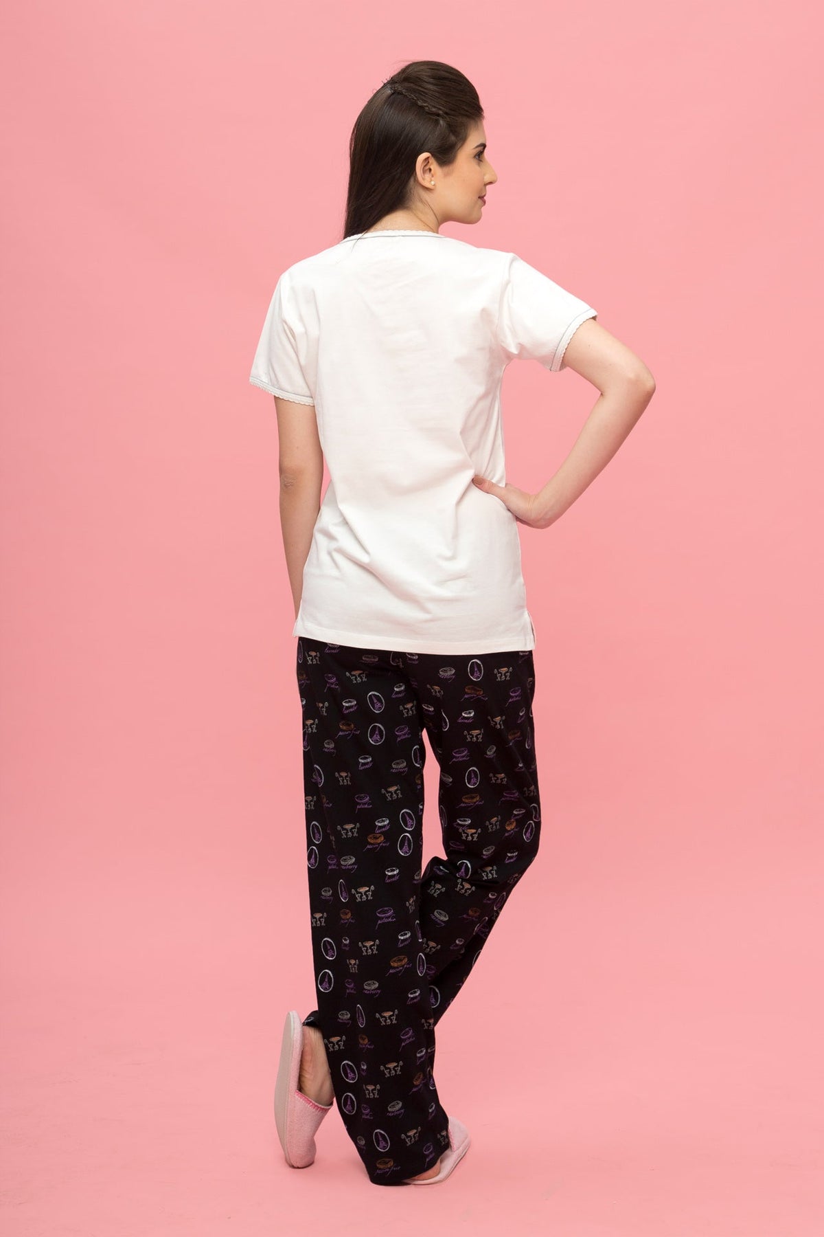 Francais Macaroons Black Pyjama Set - De - Nap.in - Nightwear