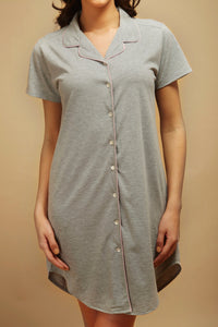 Grey Melange Twilight Blush Buttoned - down Nightdress - De - Nap.in - Nightwear