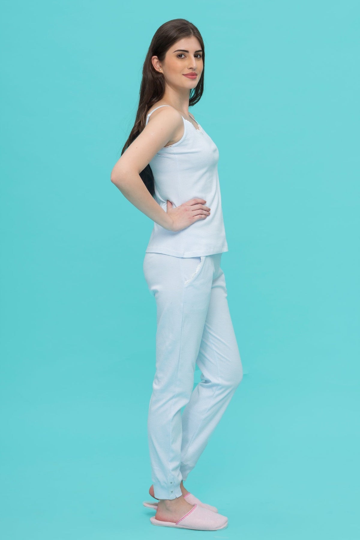 Love Affair With Stripes Blue Pyjama Set - De - Nap.in - Nightwear