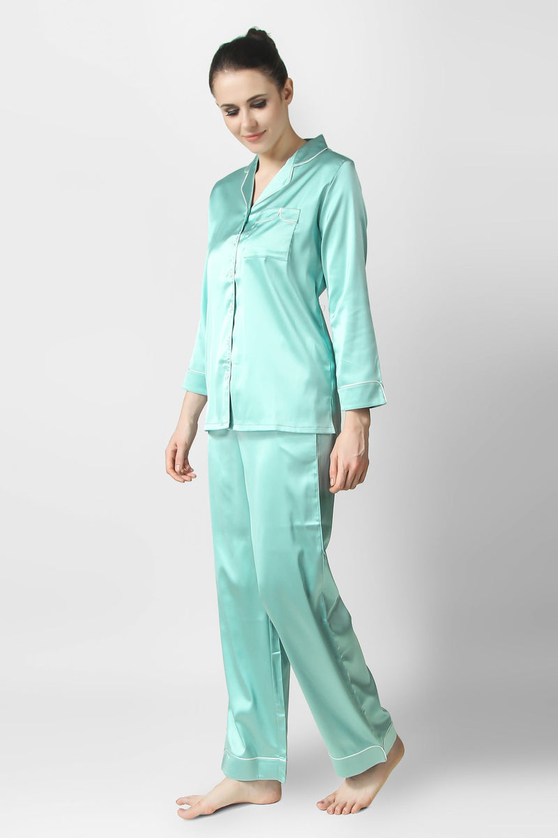 Melt Away Mint Satin PJ Set - De - Nap.in - Nightwear