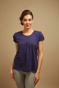 Navy Blue Pleated Lounge Top - De - Nap.in - Nightwear