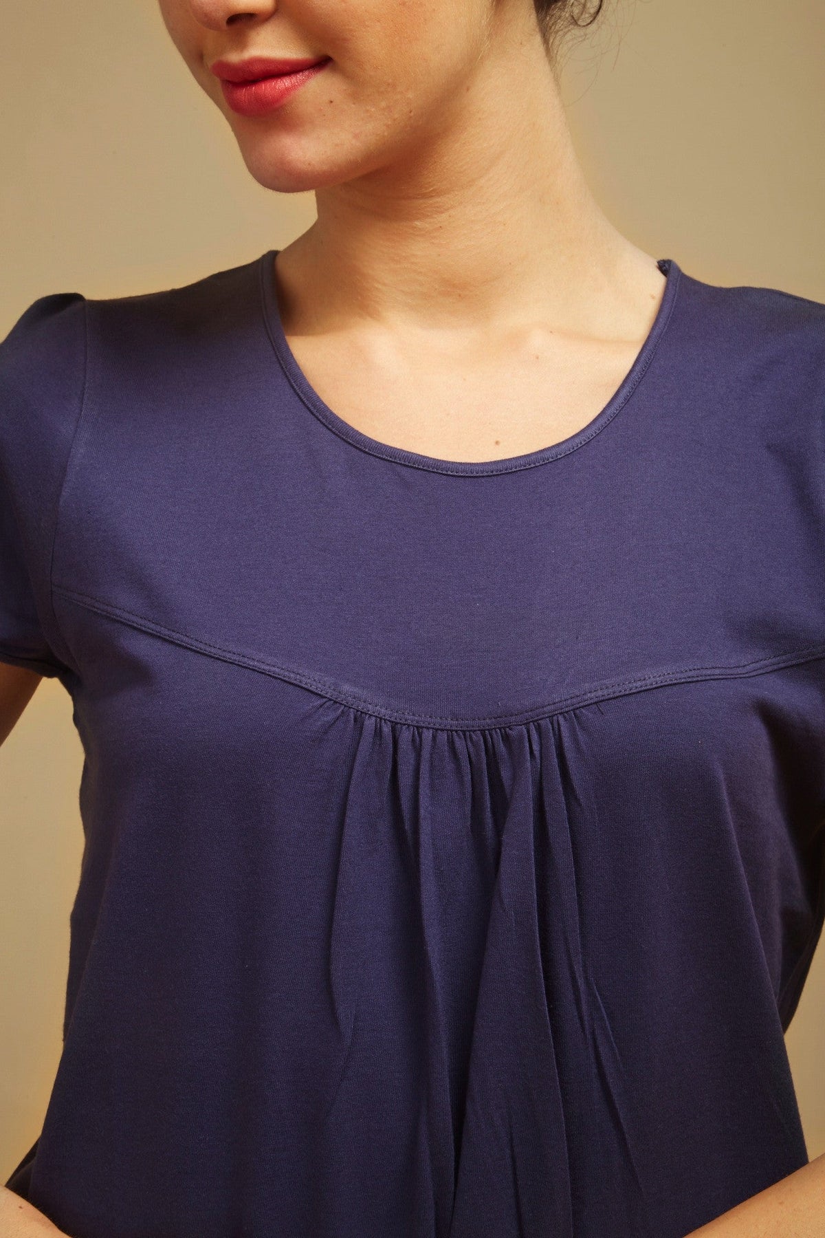 Navy Blue Pleated Lounge Top - De - Nap.in - Nightwear