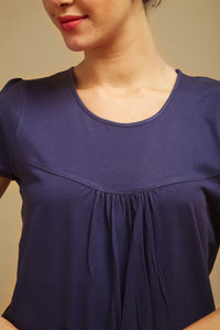 Navy Blue Pleated Lounge Top - De - Nap.in - Nightwear