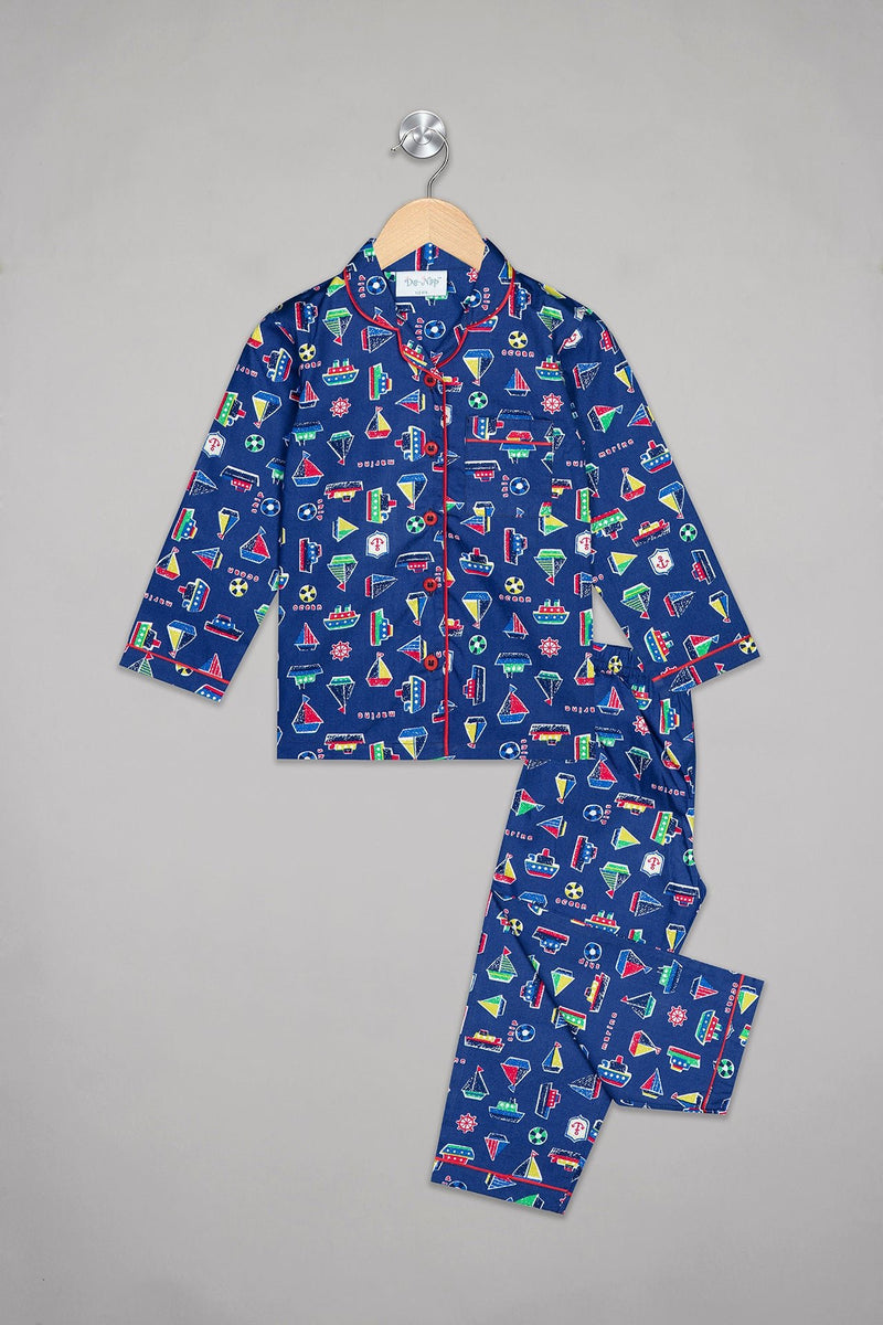 Navy Sailing Boats Pyjama Set - De - Nap.in - Nightwear