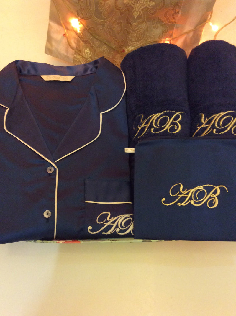 Navy Satin Pj st - De - Nap.in - Nightwear