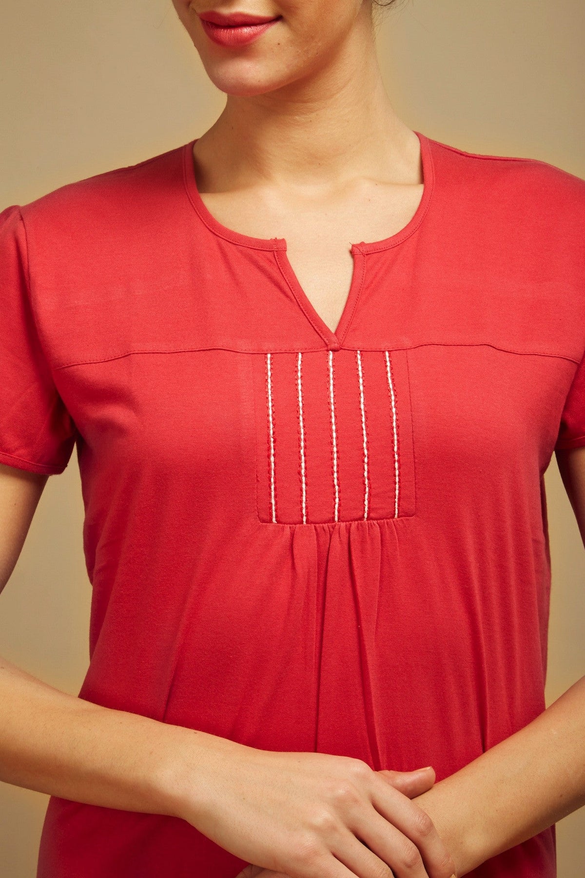 Red Embroidered Lounge Top - De - Nap.in - Nightwear