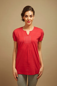 Red Embroidered Lounge Top - De - Nap.in - Nightwear