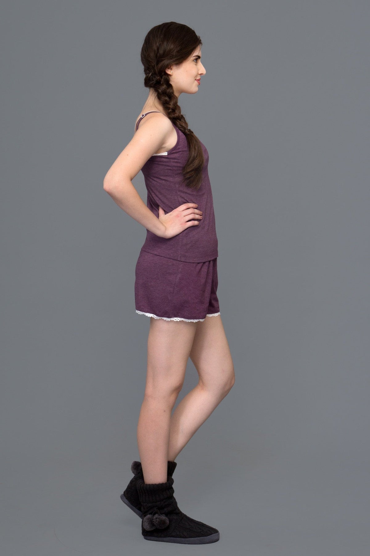 Sultry Grape Wine Shorts Set - De - Nap.in - Nightwear