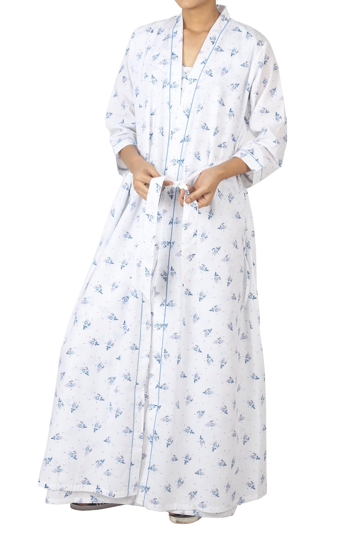 Summer Floral Wrap Round Nighty Set - De - Nap.in - Nightwear