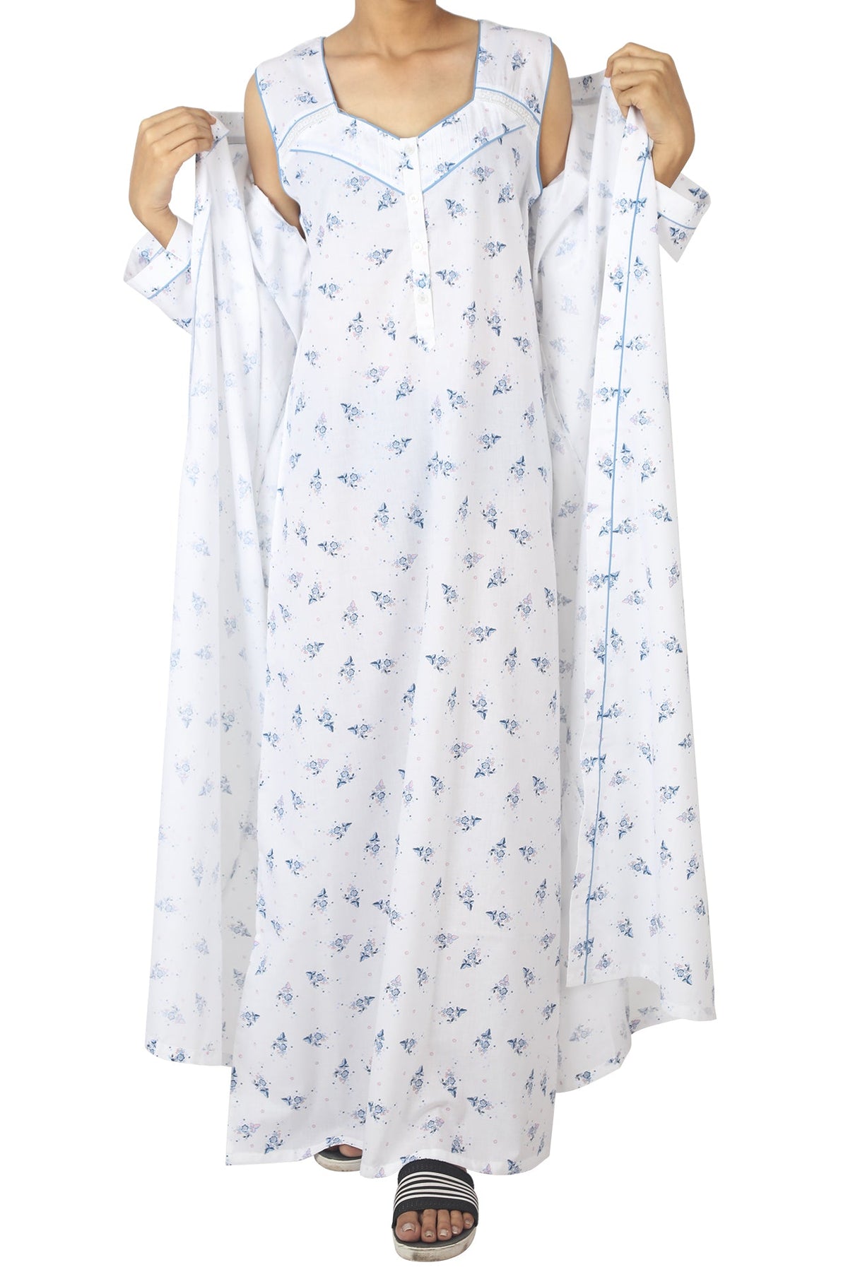 Summer Floral Wrap Round Nighty Set - De - Nap.in - Nightwear