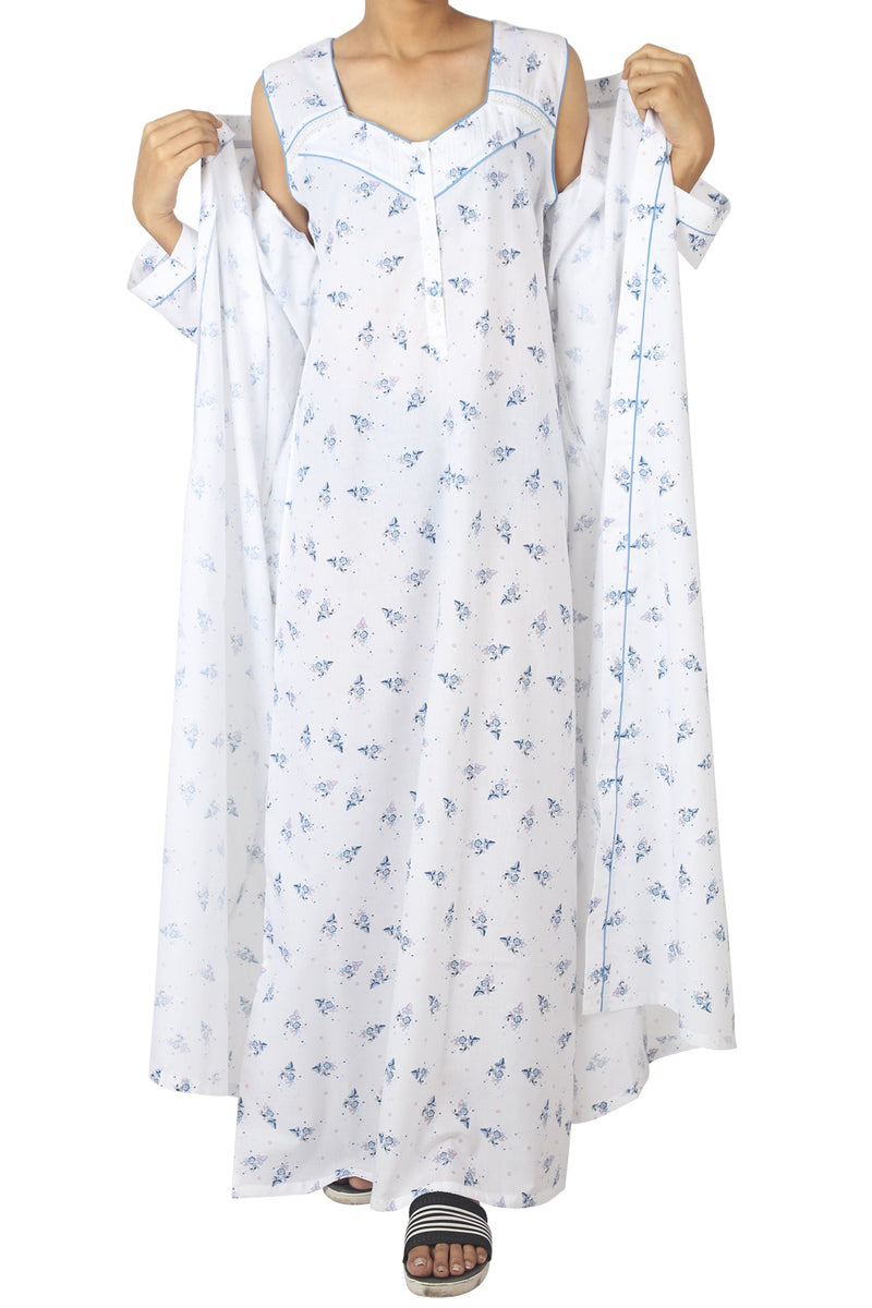 Summer Floral Wrap Round Nighty Set - De - Nap.in - Nightwear