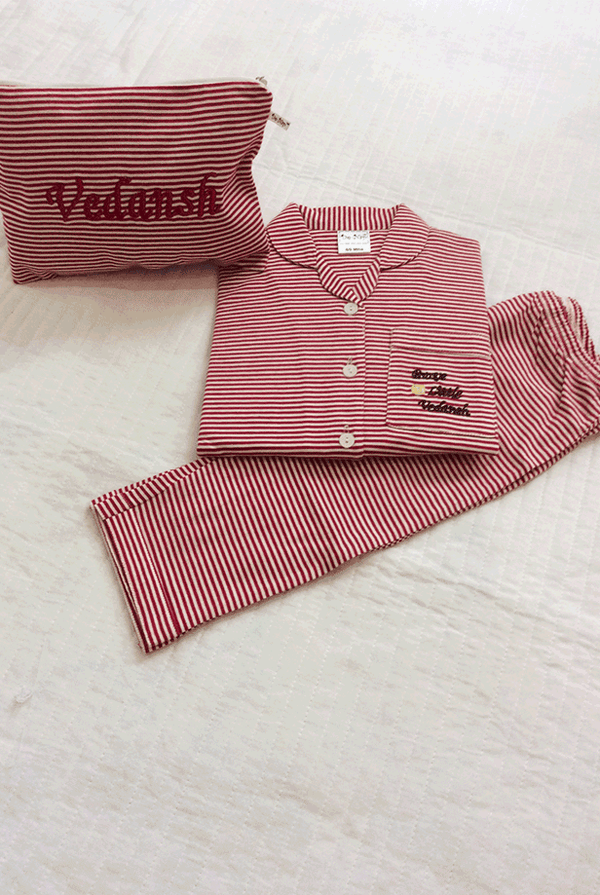 Vibrant Red Stripes Pj St - De - Nap.in - Nightwear