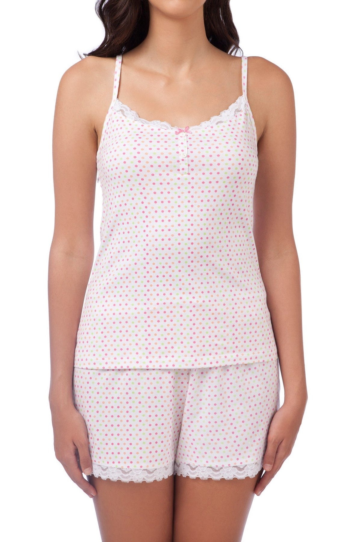 White Polka Cami Shorts Set - De - Nap.in - Nightwear