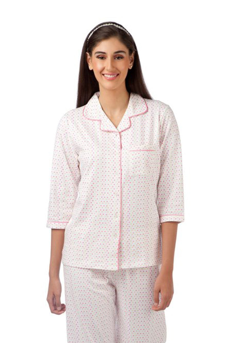 White Polka Dotted Pyjama Set - De - Nap.in - Nightwear