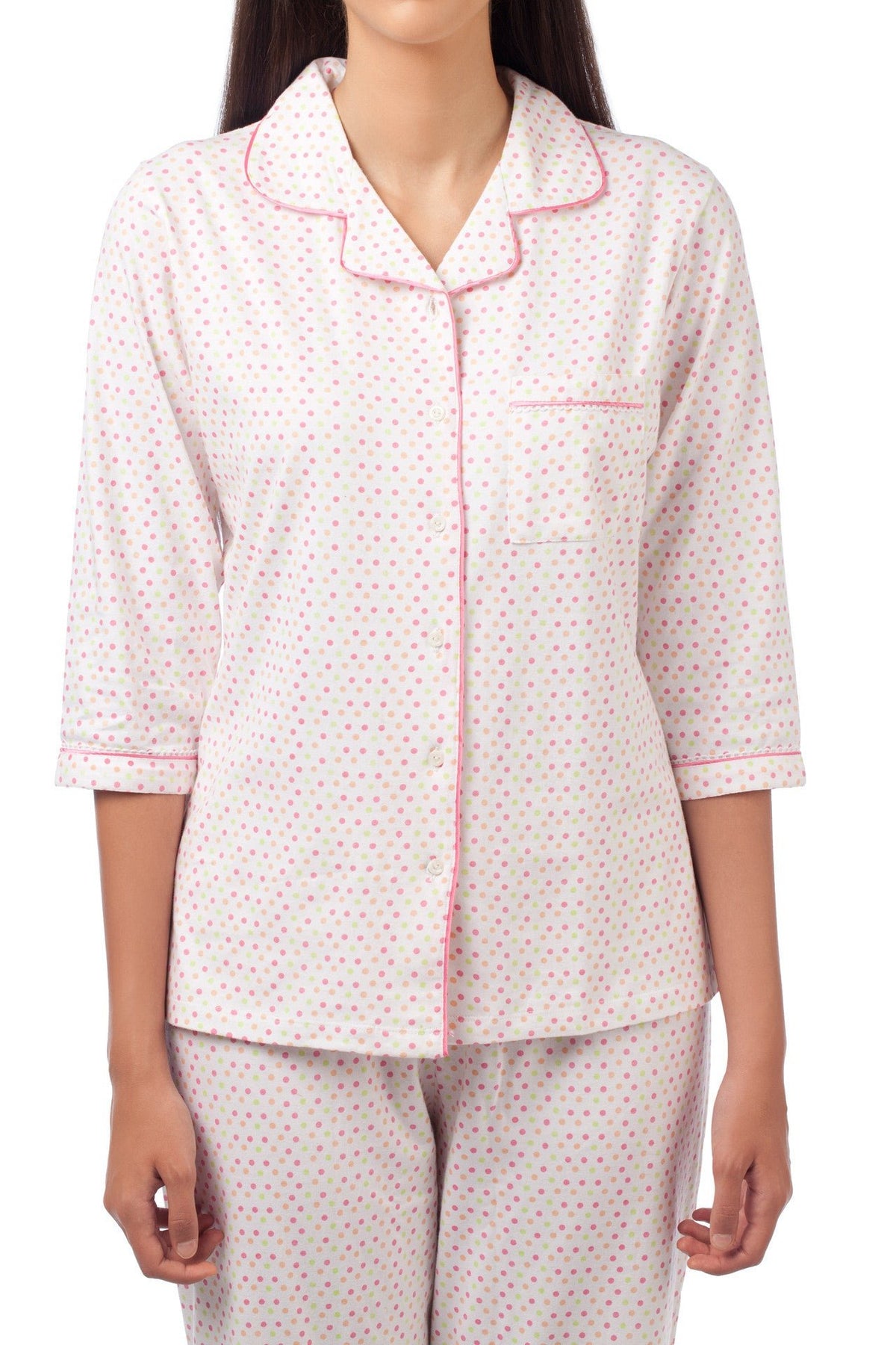 White Polka Dotted Pyjama Set - De - Nap.in - Nightwear