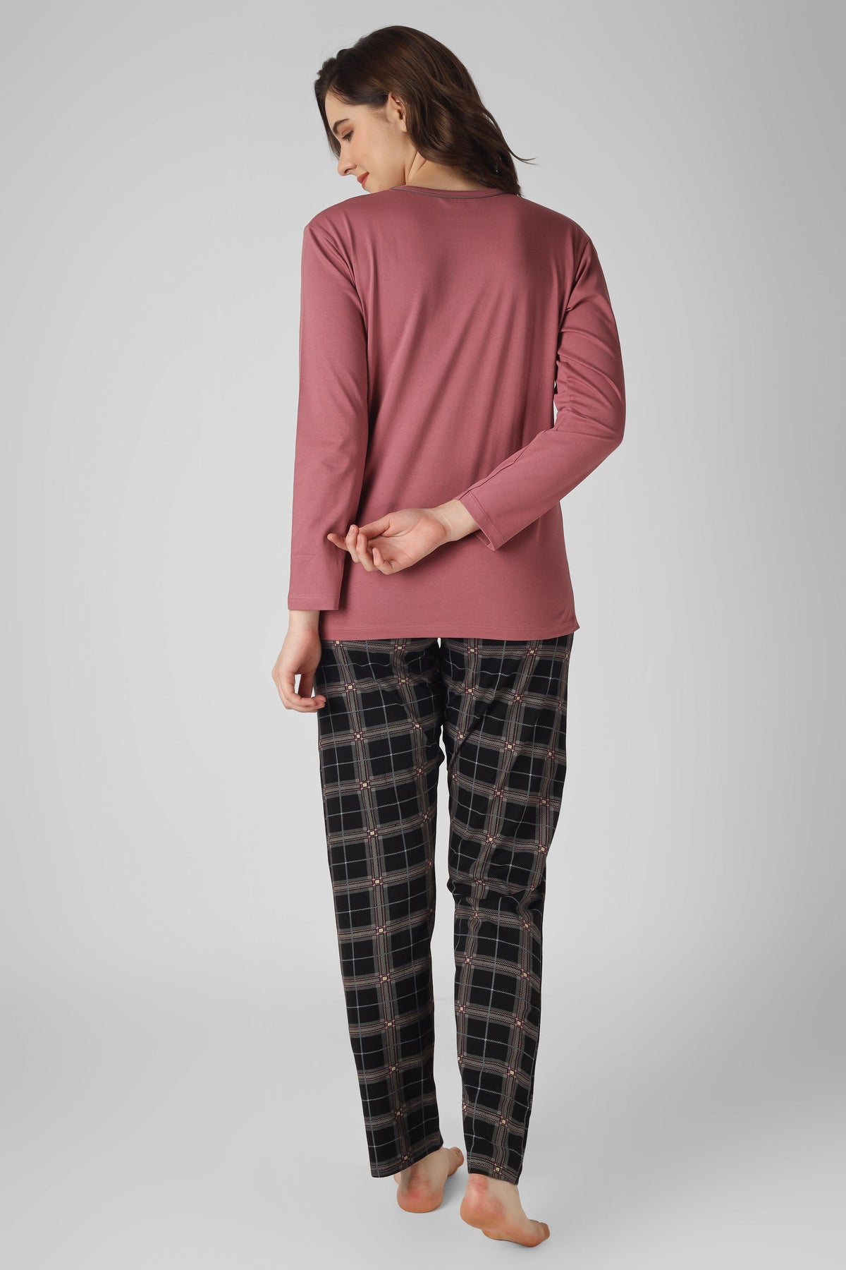 Wild Rose Checkered Full Sleeves Pj St - De - Nap.in - Nightwear