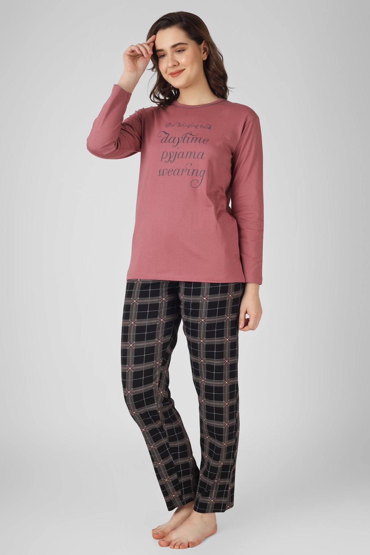 Wild Rose Checkered Full Sleeves Pj St - De - Nap.in - Nightwear