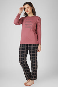 Wild Rose Checkered Full Sleeves Pj St - De - Nap.in - Nightwear