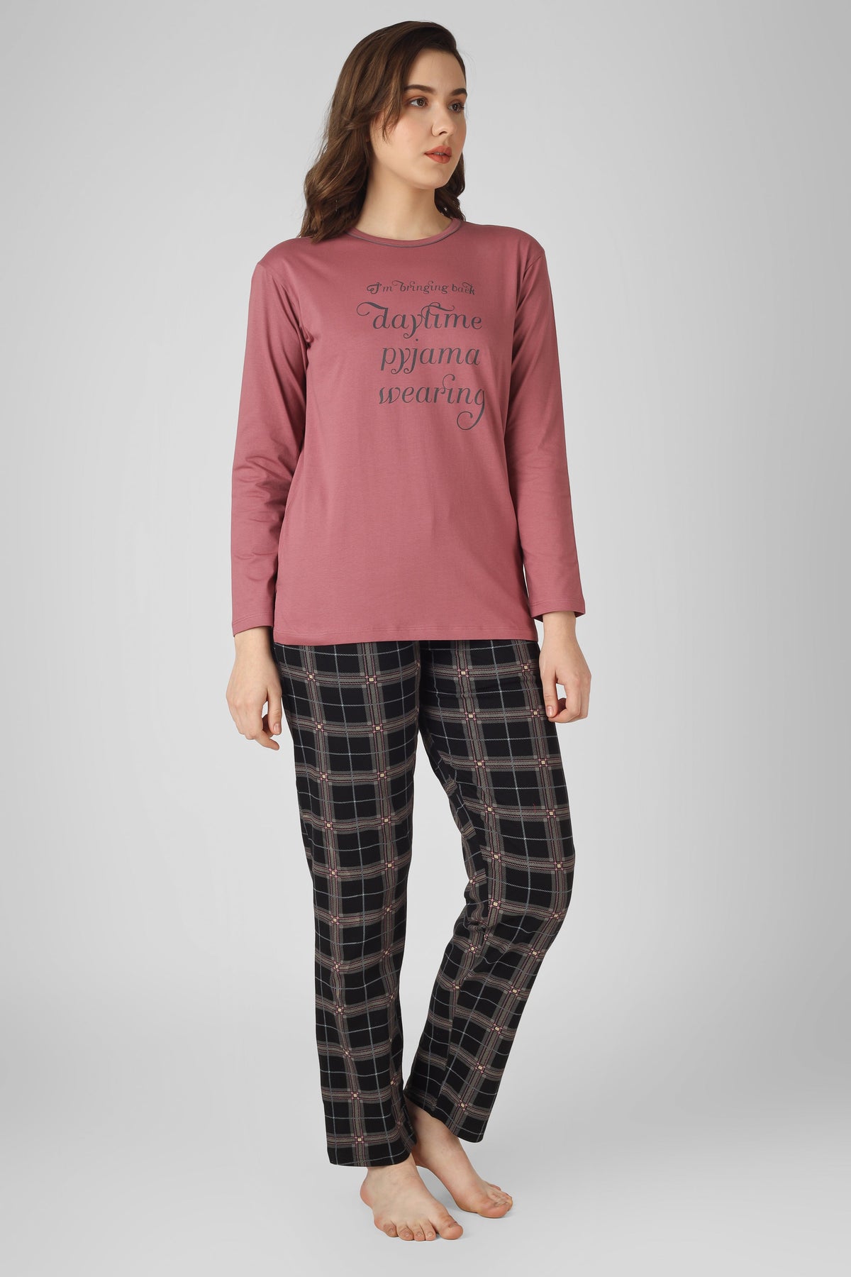 Wild Rose Checkered Full Sleeves Pj St - De - Nap.in - Nightwear