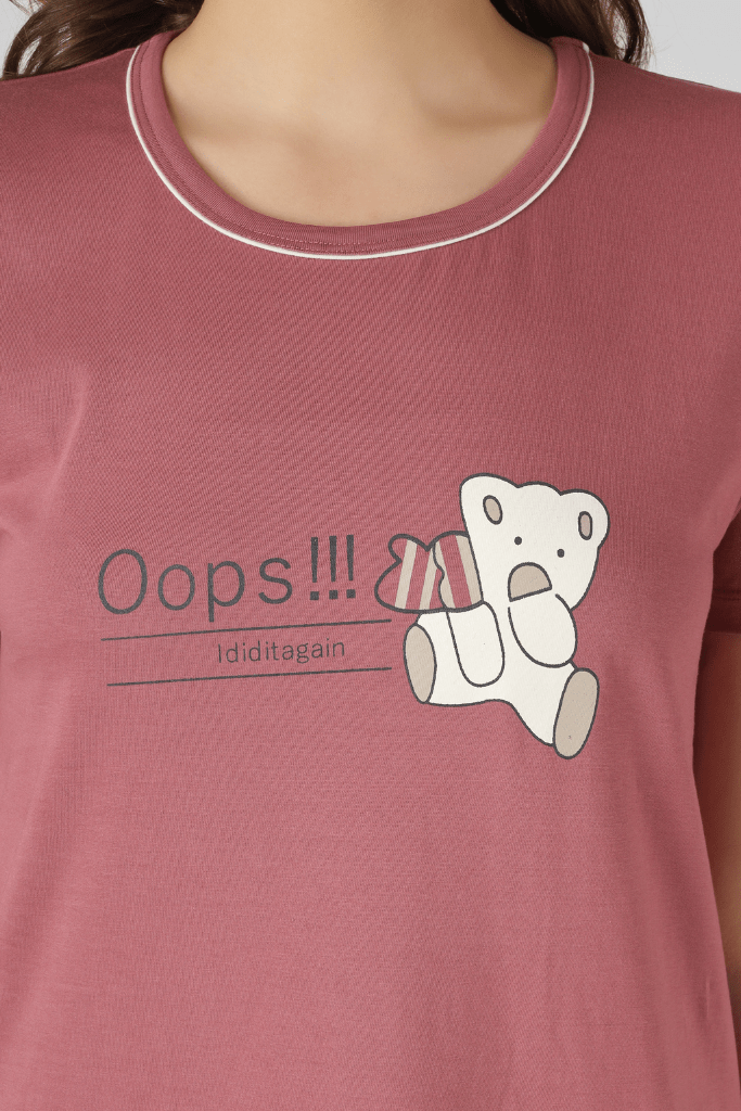 Wild Rose Teddy Confesstions Short Nighty - De - Nap.in - Nightwear