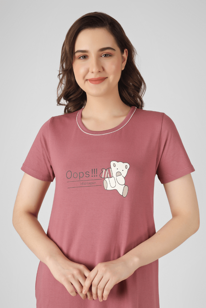 Wild Rose Teddy Confesstions Short Nighty - De - Nap.in - Nightwear